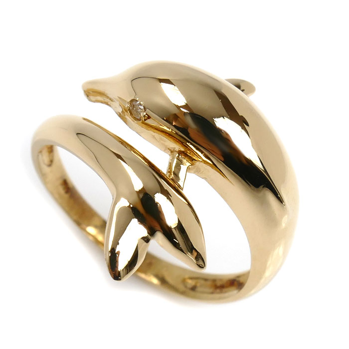 K18YG イエローゴールド イルカ リング・指輪 ダイヤモンド0.02ct 12号 3.3g レディース【中古】