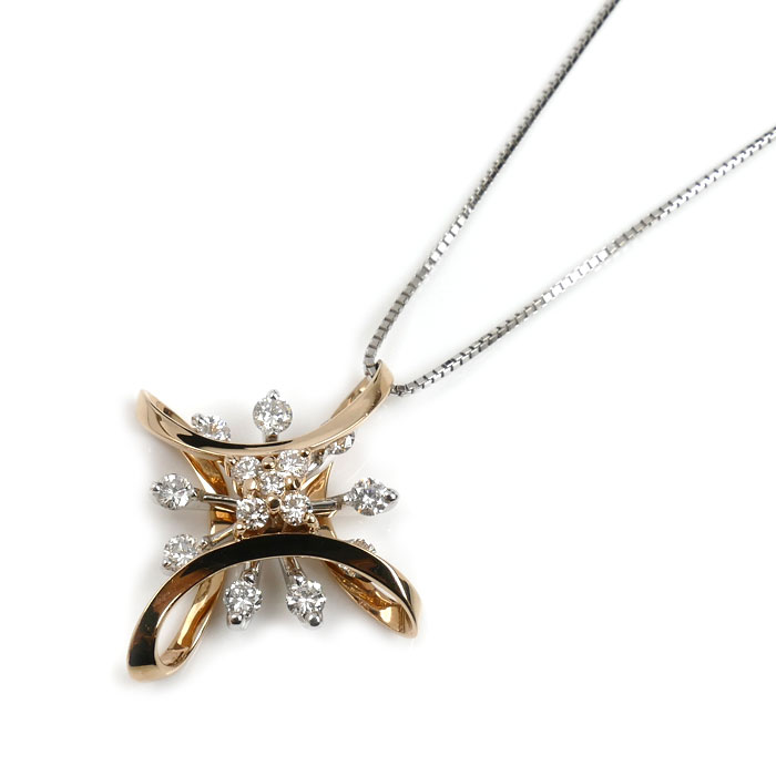 K18WG ホワイトゴールド K18PG ピンクゴールド スイング ネックレス ダイヤモンド0.70ct 6.7g ～45cm フリーチェーン レディース【中古】