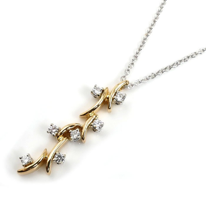 STAR JEWELRY スタージュエリー K18WG ホワイトゴールド K18YG イエローゴールド ネックレス ダイヤモンド0.19ct 4.5g 40cm レディース【中古】【美品】