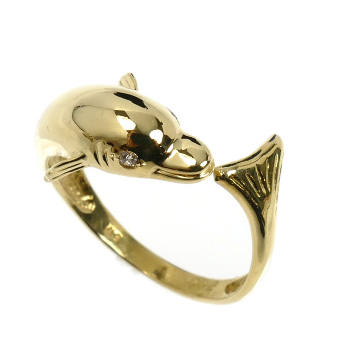 K18YG イエローゴールド イルカ リング・指輪 ダイヤモンド0.02ct 12号 2.7g レディース【中古】