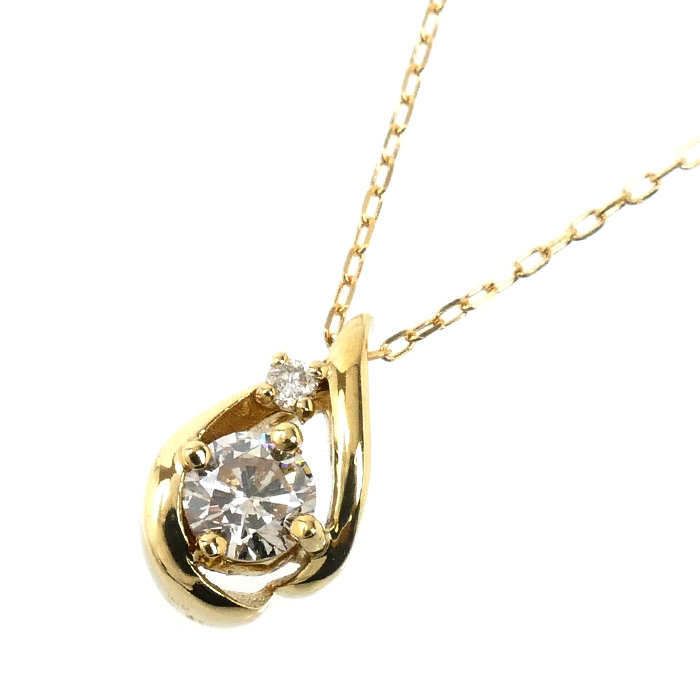 K18YG イエローゴールド ネックレス ダイヤモンド0.21ct 1.6g 40cm しずく レディース【中古】