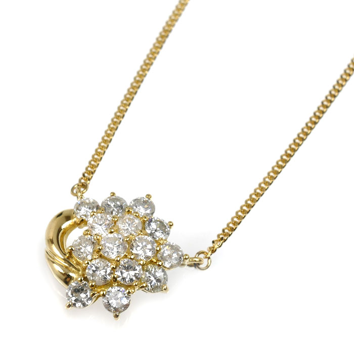 K18YG イエローゴールド ネックレス ダイヤモンド1.28ct 4.7g 42cm レディース【中古】