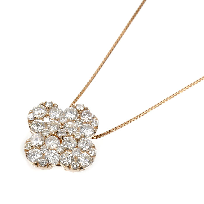 K18PG ピンクゴールド フラワー モチーフ ネックレス ダイヤモンド1.00ct 3.0g ～45cm レディース【中古】【美品】