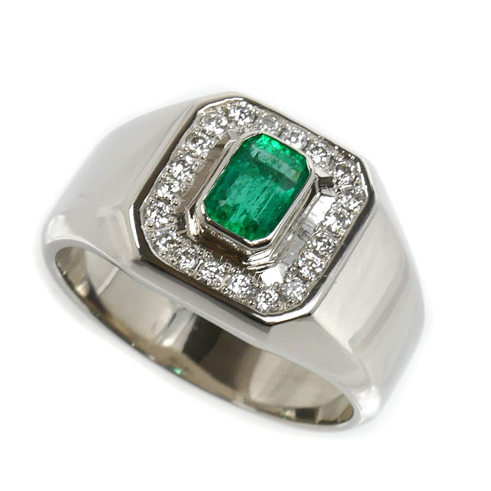 Pt900プラチナ リング・指輪 エメラルド0.64ct ダイヤモンド0.26ct 20号 21.7g メンズ【中古】