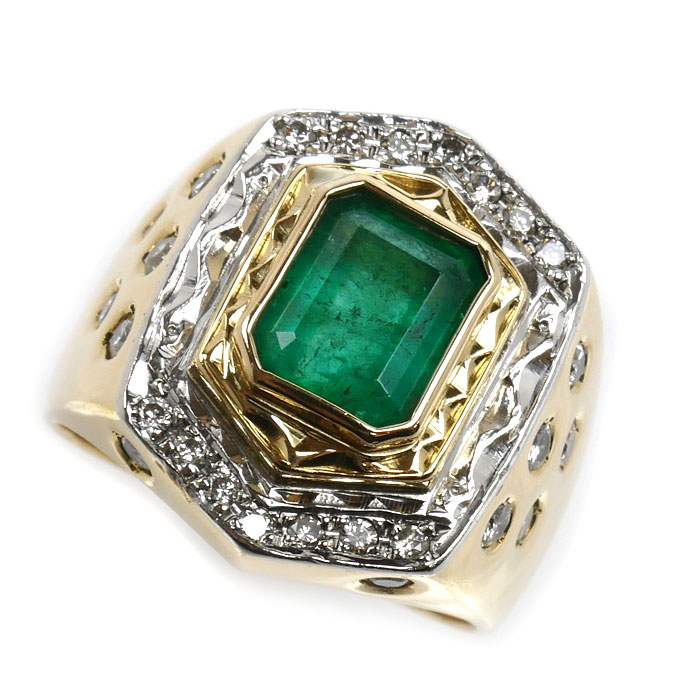 K18YG イエローゴールド Pm リング・指輪 エメラルド2.50ct ダイヤモンド0.74ct 21.5号 30.9g メンズ【中古】