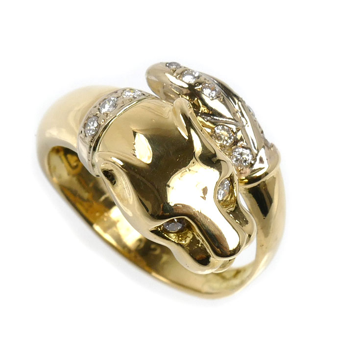 K18YG イエローゴールド パンサー リング・指輪 ダイヤモンド0.21ct 14.5号 7.4g レディース【中古】