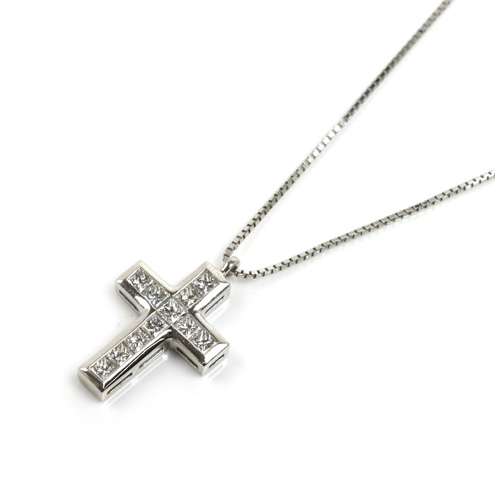 ゆきざき Pt900プラチナ Pt850プラチナ リッチクロス ネックレス W50217.2.2 ダイヤモンド0.50ct 4.3g ～50cm フリーチェーン レディース【中古】