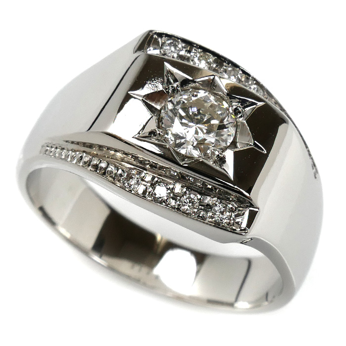 Pt850プラチナ リング・指輪 ダイヤモンド0.532ct/0.07ct 22号 17.6g メンズ【中古】【美品】