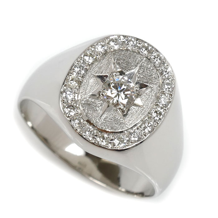Pt900プラチナ リング・指輪 ダイヤモンド0.28ct/0.205ct 22.5号 19.7g メンズ【中古】【美品】