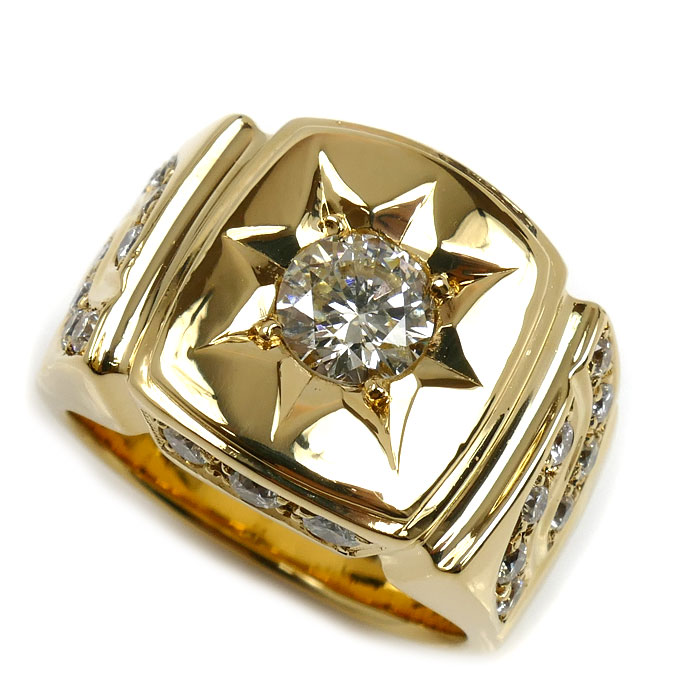 K18YG イエローゴールド リング・指輪 ダイヤモンド1.001ct/0.90ct 20号 37.1g メンズ【中古】【美品】