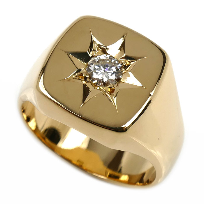 K18YG イエローゴールド 印台 リング・指輪 ダイヤモンド0.30ct 22号 23.8g メンズ【中古】【美品】