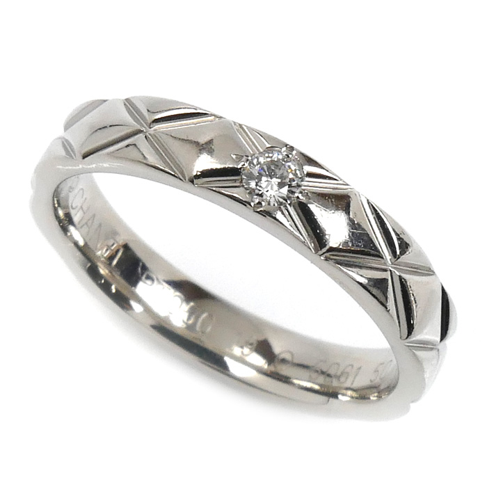 CHANEL シャネル Pt950プラチナ マトラッセ 1Pダイヤ リング・指輪 J2822 ダイヤモンド 10号 50 5.1g レディース【中古】