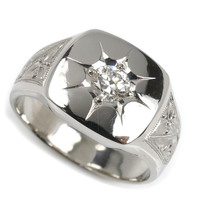Pt900プラチナ 印台 リング・指輪 ダイヤモンド0.40ct 20.5号 19.6g メンズ【中古】【美品】