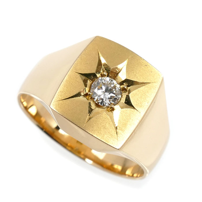 K18YG イエローゴールド 印台 リング・指輪 ダイヤモンド0.22ct 20号 11.9g メンズ【中古】【美品】