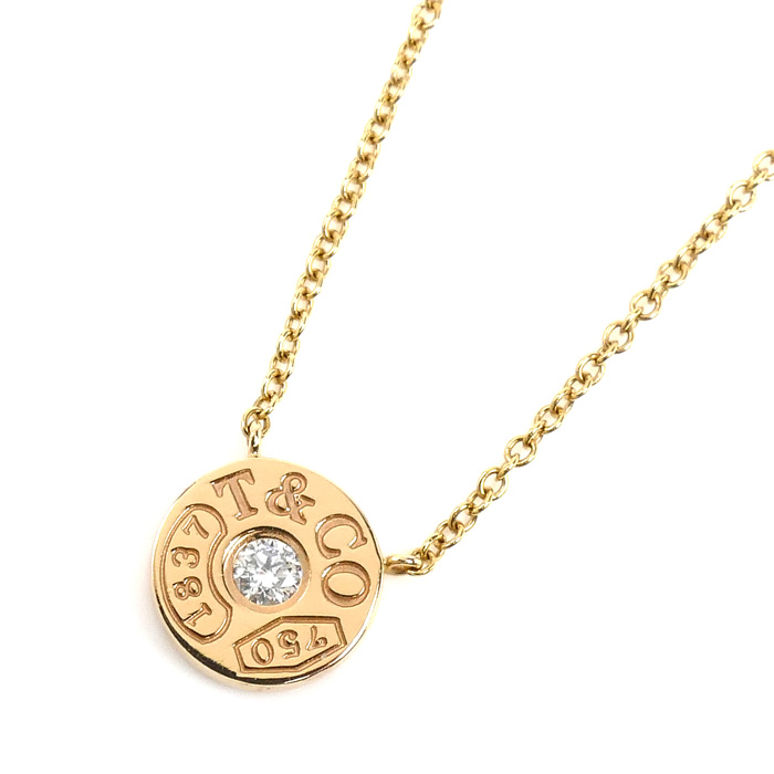 TIFFANY&Co. ティファニー K18PG ピンクゴールド 1837 サークル ダイヤ ネックレス ダイヤモンド 2.5g 41cm レディース【中古】