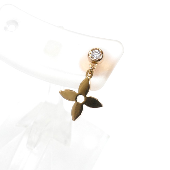 LOUIS VUITTON ルイ・ヴィトン K18PG ピンクゴールド モノグラム イディール ピアス Q96169 ダイヤモンド 1.1g 片耳 レディース【中古】【美品】