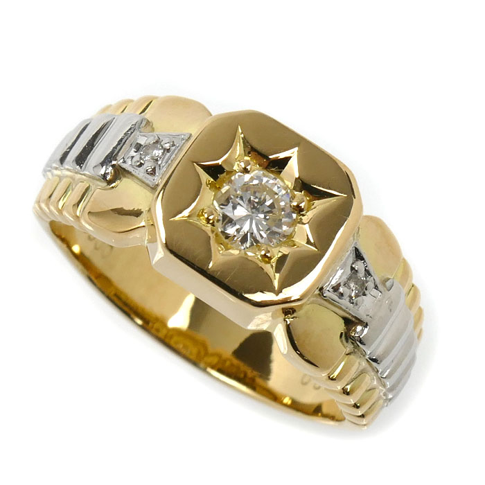 K18YG イエローゴールド Pt900プラチナ リング・指輪 ダイヤモンド0.30ct 17号 7.0g メンズ【中古】【美品】