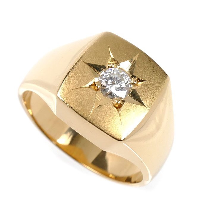 K18YG イエローゴールド 印台 リング・指輪 ダイヤモンド0.29ct 19号 18.3g メンズ【中古】