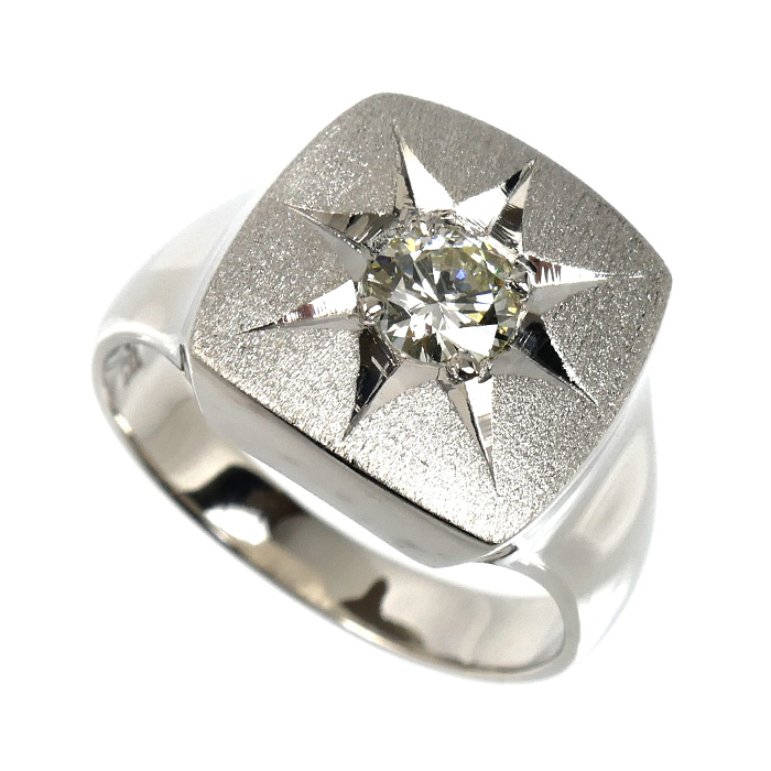 Pt900プラチナ 印台 リング・指輪 ダイヤモンド0.45ct 17号 19.1g メンズ【中古】【美品】