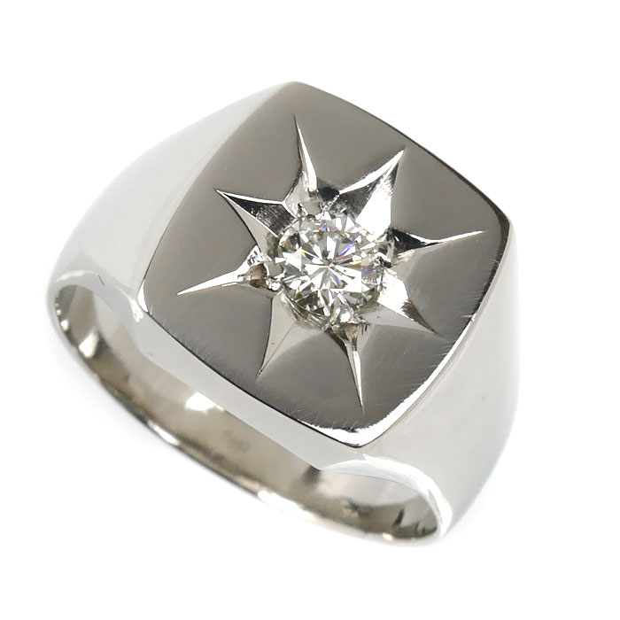 Pt850プラチナ 印台 リング・指輪 ダイヤモンド0.30ct 17.5号 17.7g メンズ【中古】【美品】