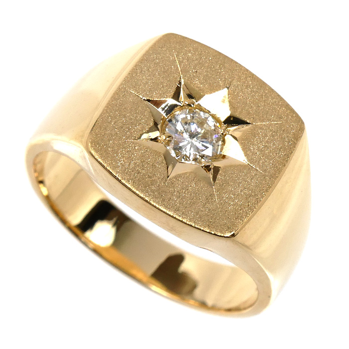 K18YG イエローゴールド 印台 リング・指輪 ダイヤモンド0.31ct 20号 16.0g メンズ【中古】【美品】