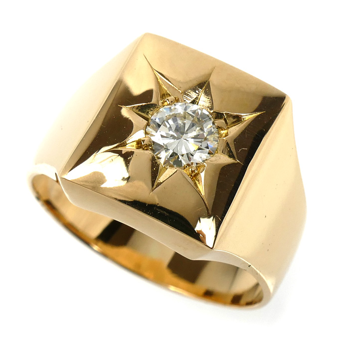 K18YG イエローゴールド 印台 リング・指輪 ダイヤモンド0.45ct 19.5号 14.5g メンズ【中古】