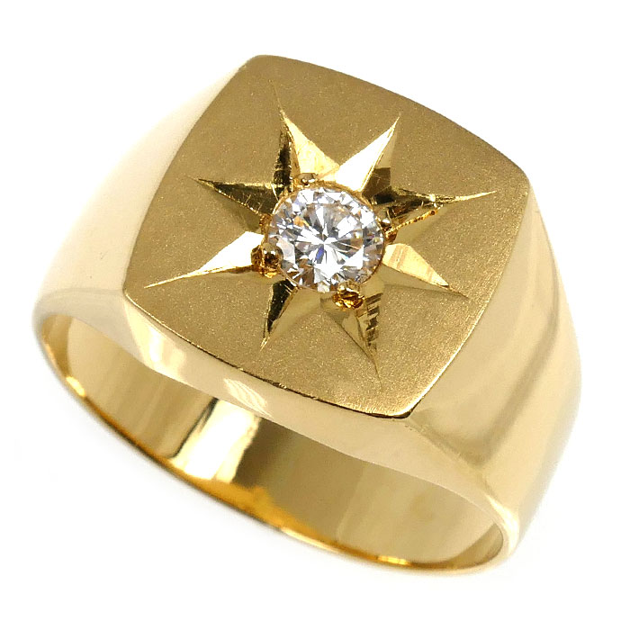 K18YG イエローゴールド 印台 リング・指輪 ダイヤモンド0.30ct 20号 14.7g メンズ【中古】