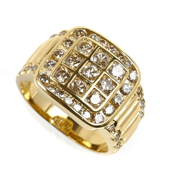 K18YG イエローゴールド リング・指輪 ダイヤモンド2.00ct 20号 11.4g メンズ【中古】【美品】