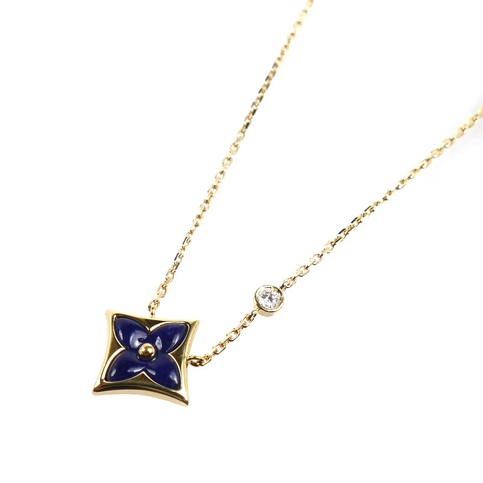 LOUIS VUITTON ルイ・ヴィトン K18YG イエローゴールド スター ブロッサムBB ネックレス Q03914 J53914 ダイヤモンド 3.9g 38.5/40.5cm ソーダライト×ダイヤモンド レディース【中古】【美品】