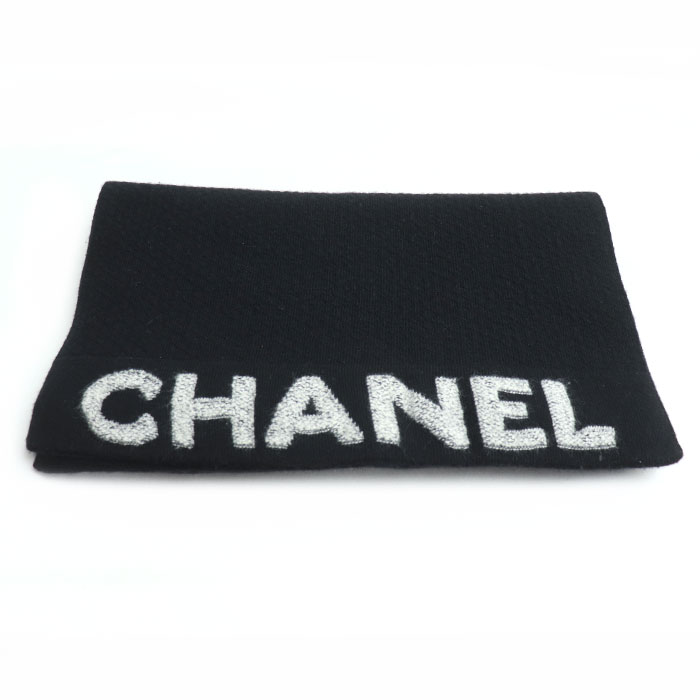 CHANEL シャネル ロゴ マフラー ブラック ウール 70% カシミヤ 30% レディース【中古】