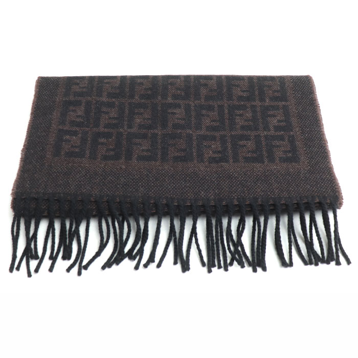 FENDI フェンディ ズッカ柄 マフラー ダークブラウン 訳あり品 レディース【中古】【美品】