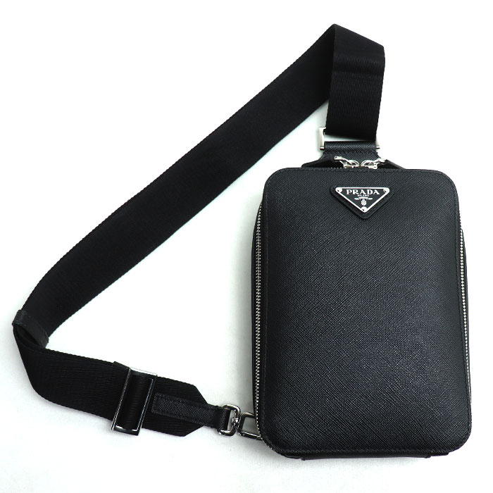 PRADA プラダ ブリック サフィアーノ ワンショルダー ウエストバッグ ブラック 2VZ106 T368500 ユニセックス【中古】【美品】
