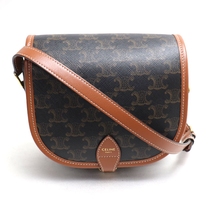 CELINE セリーヌ トリオンフ フォルコ ミディアム ショルダーバッグ ブラウン タン 191502BZJ.04LU レディース【中古】【美品】