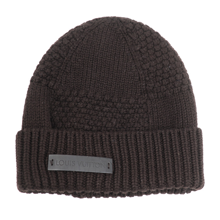 LOUIS VUITTON ルイ・ヴィトン ダミエ レザーパッチ ニットキャップ ブラウン 402775 レディース【中古】