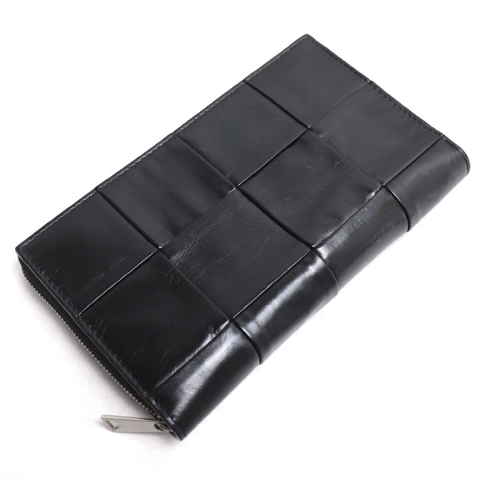 BOTTEGAVENETA ボッテガヴェネタ マキシイントレチャート ジップアラウンド カセット 長財布 ラウンドファスナー ブラック 690945 ユニセックス【中古】