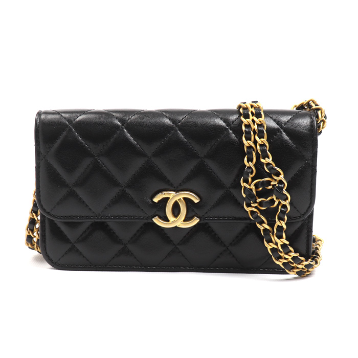 CHANEL シャネル マトラッセ フラップ フォンホルダー ショルダーバッグ ブラック AP3106 レディース【中古】【極美品】