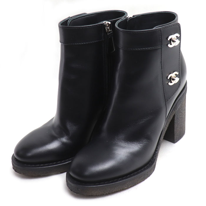 CHANEL シャネル ココマーク ターンロック ショートブーツ ブーツ ブラック G31285 36C サイドジップ レディース【中古】【美品】