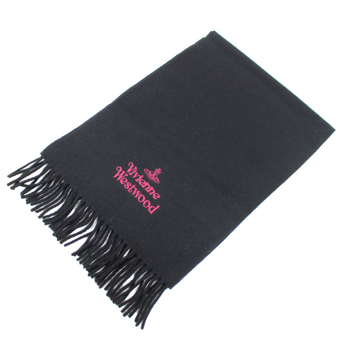 Vivienne Westwood ヴィヴィアンウエストウッド オーブ フリンジ マフラー ブラック 81030007W00Q7 レディース【中古】【美品】