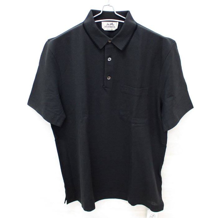 HERMES エルメス Piqures sellier ピクレス セリエ ポロシャツ ブラック H567830HA L メンズ【中古】【美品】