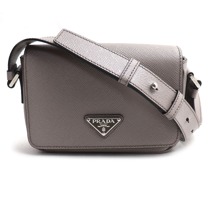 PRADA プラダ サフィアーノ トライアングルロゴ ショルダーバッグ グレー 2VD065 2FAD F0572 レディース【中古】【美品】