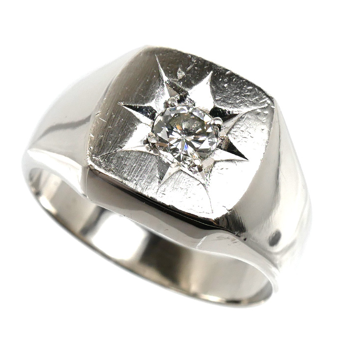 Pt900プラチナ 印台 リング・指輪 ダイヤモンド0.33ct 20号 18.2g メンズ【中古】
