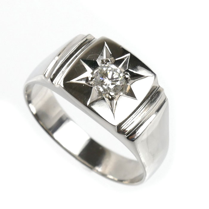 Pt850プラチナ 印台 リング・指輪 ダイヤモンド0.26ct 20号 12.2g メンズ【中古】【美品】
