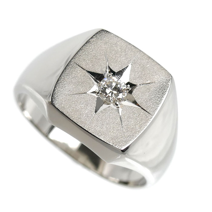 Pt900プラチナ 印台 リング・指輪 ダイヤモンド0.13ct 20号 18.8g メンズ【中古】【美品】