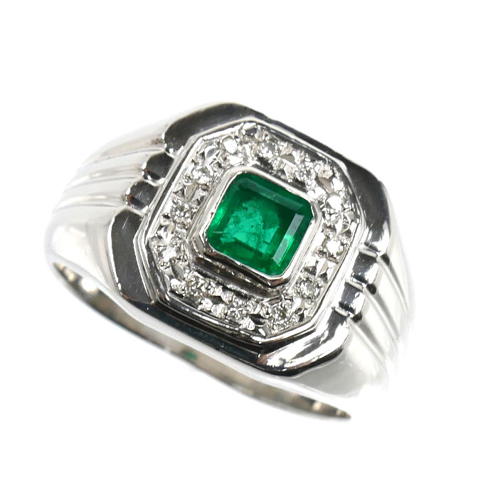 Pt900プラチナ リング・指輪 エメラルド0.47ct ダイヤモンド0.08ct 18号 15.2g メンズ【中古】【美品】