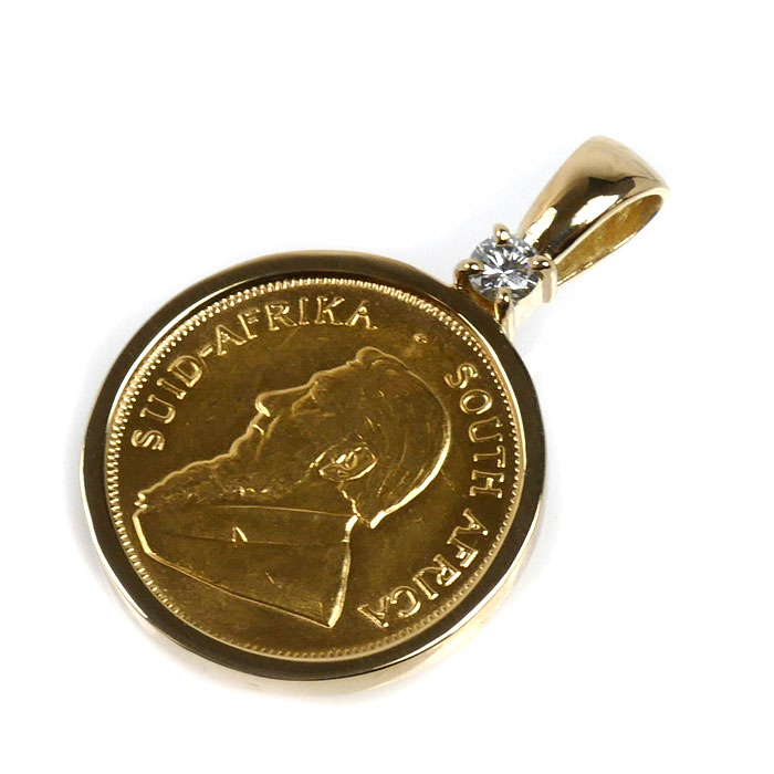 K22YG イエローゴールド K18YG イエローゴールド クルーガーランド金貨 1/4oz  ペンダントトップ ダイヤモンド 11.8g 1982 ユニセックス【中古】
