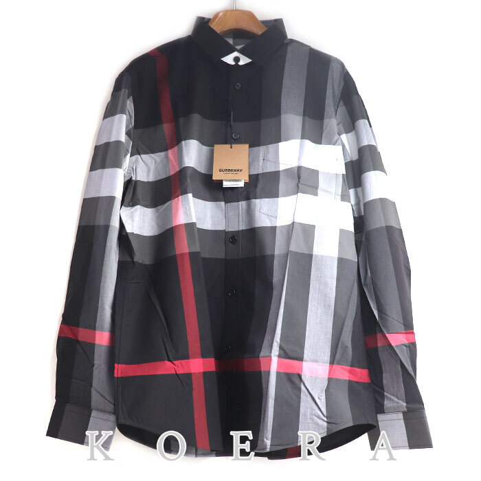 BURBERRY バーバリー SOMERTON グレー  長袖シャツ ブラック グレー 8023772 XL ストレッチコットンポプリン メンズ【未使用】【買取品】