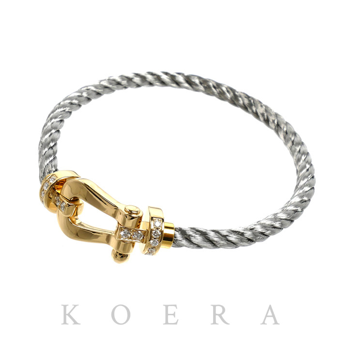 FRED フレッド K18YG イエローゴールド ステンレススチール フォース10 ラージ ハーフダイヤ ブレスレット 0B0028-6B0110 19.8g レディース【中古】【美品】