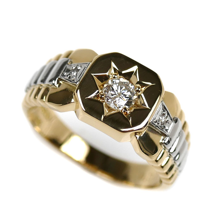 K18YG/Pt900 リング・指輪 ダイヤモンド0.31ct 19.5号 6.5g メンズ【中古】【美品】