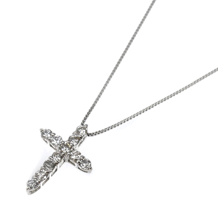 Pt900/850 クロス ネックレス ダイヤモンド0.30ct 2.0g 40cm レディース【中古】