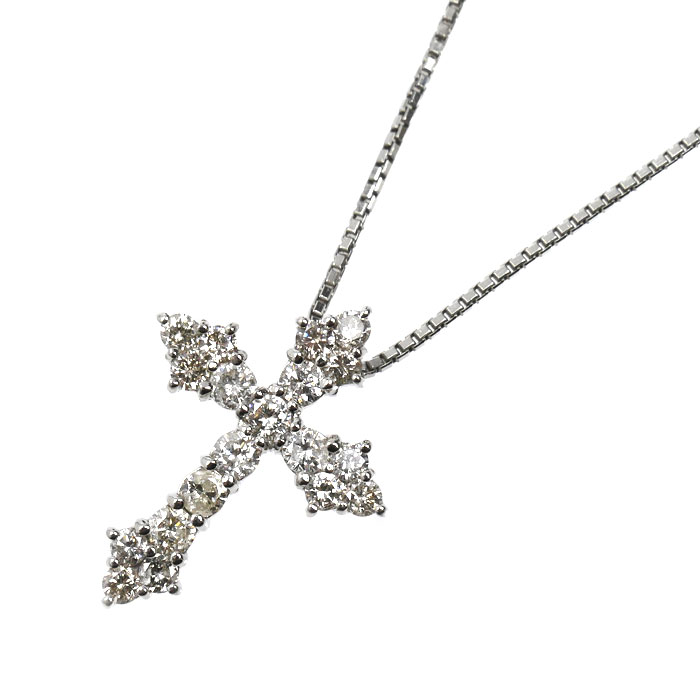 Pt900/850 クロス ネックレス ダイヤモンド1.00ct 6.6g ～44cm フリーチェーン レディース【中古】